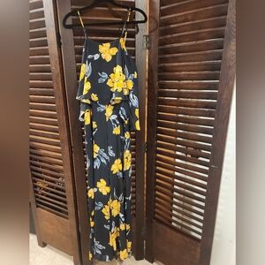 Paper Crown Black and Yellow Floral Maxi Dress
